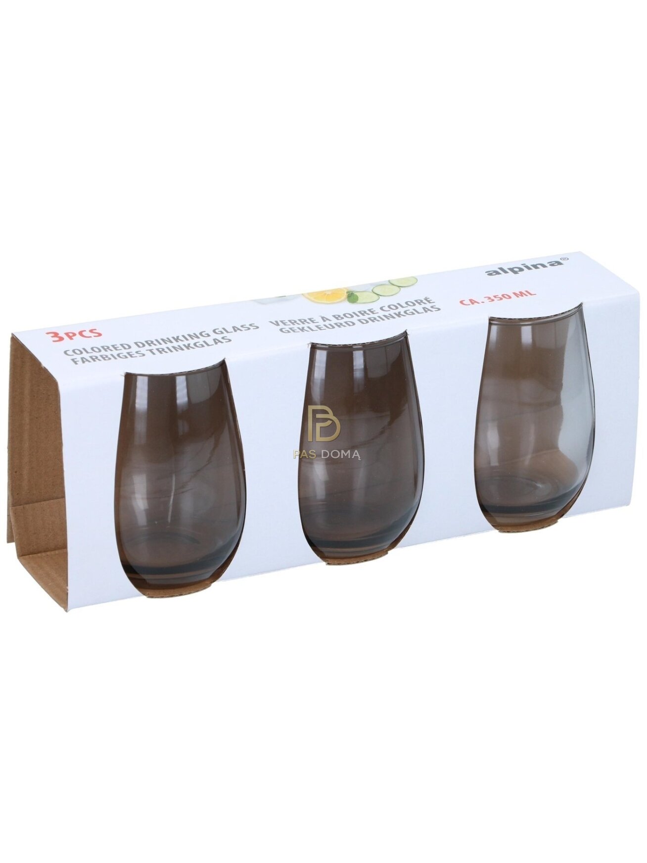 3 vnt. Pilkų stiklinių 350 ml 1