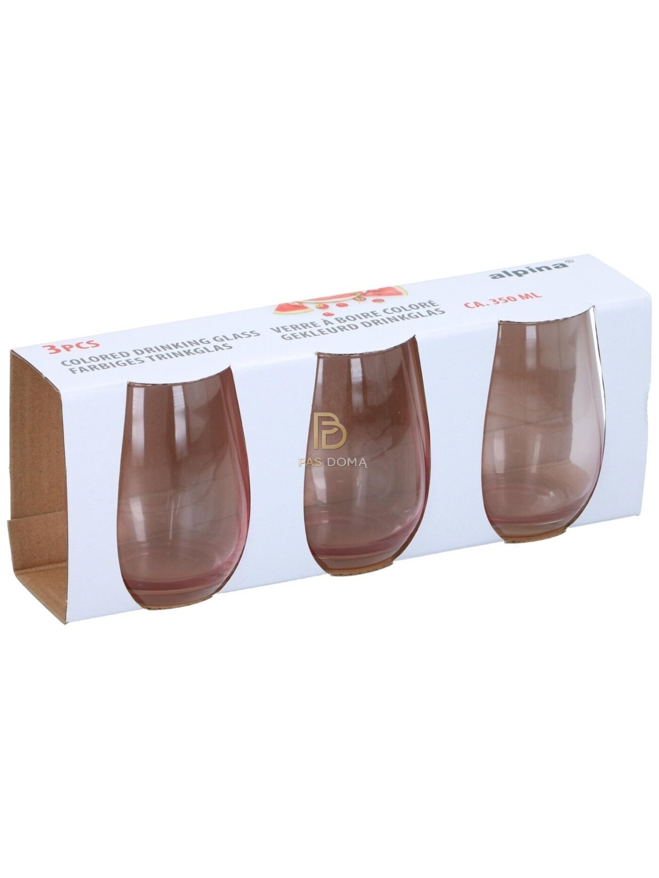 3 vnt. rožinių stiklinių 350 ml 1