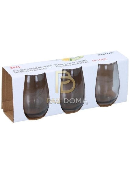 3 vnt. Pilkų stiklinių 350 ml 1