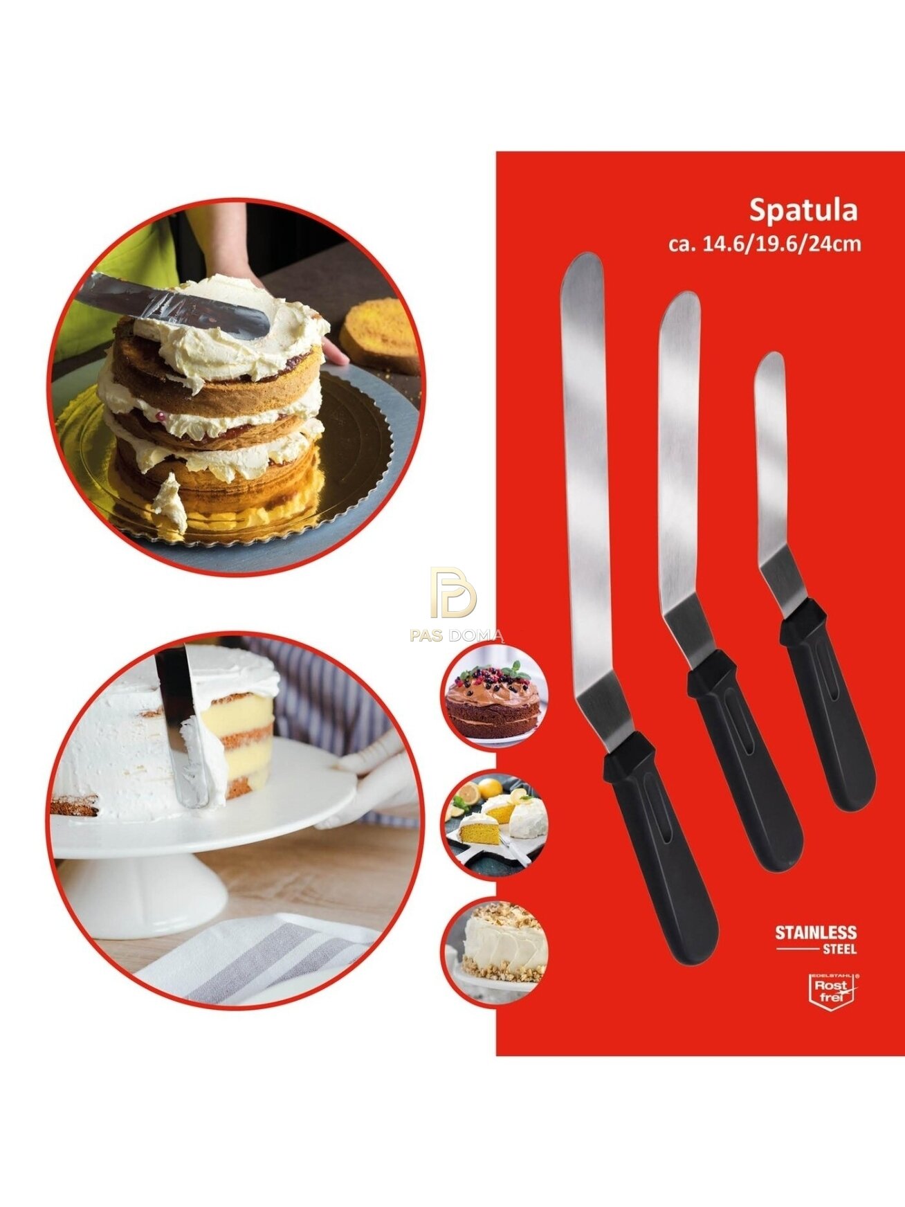 ALPINA kampinių konditerinių mentelių rinkinys 35,5 / 30,5 / 26 cm 5