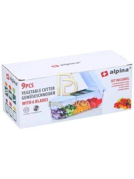 ALPINA Daržovių Pjaustyklė su 6 Keičiamais Peiliukais 27,5 x 11 x 10,8 cm 4