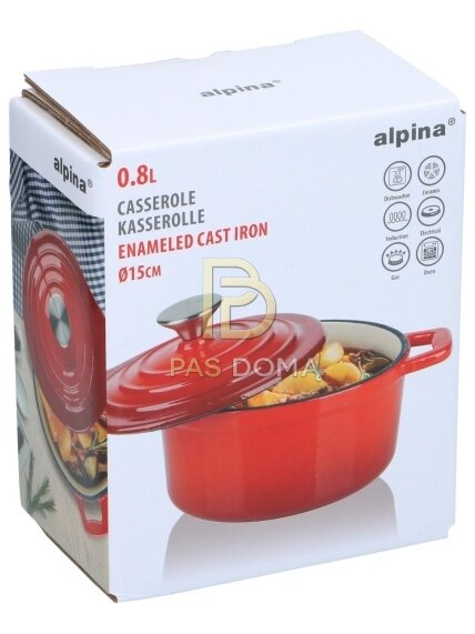 ALPINA troškintuvas su dangčiu, raudonas, 14 cm 3