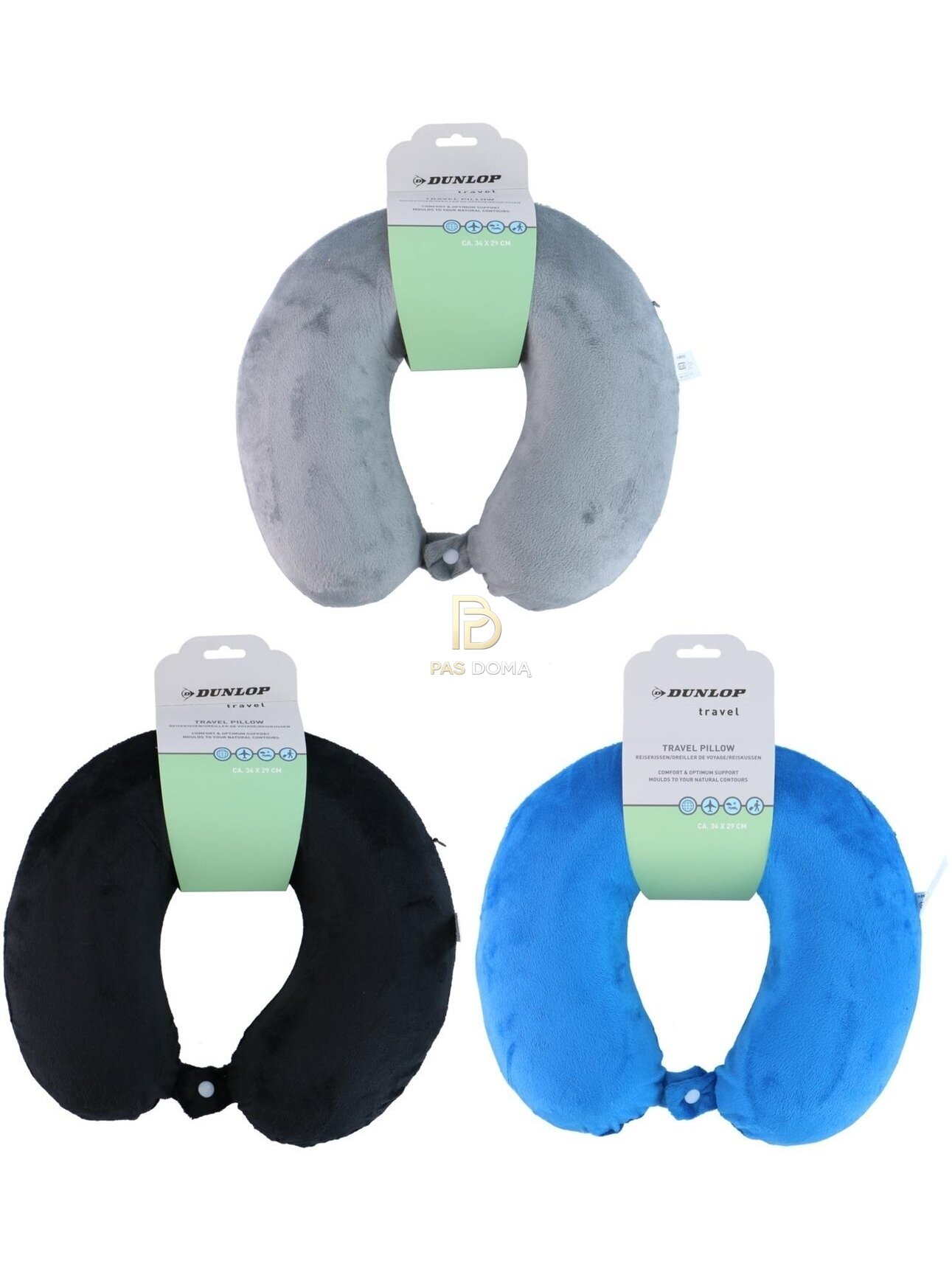 DUNLOP kelioninė pagalvė su „Memory Foam“ atminties putomis 34 × 29 cm 1