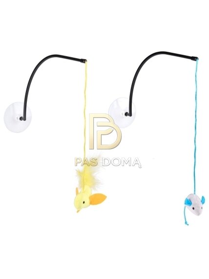Interaktyvus meškerės tipo žaislas katėms su siurbtuku 32 cm