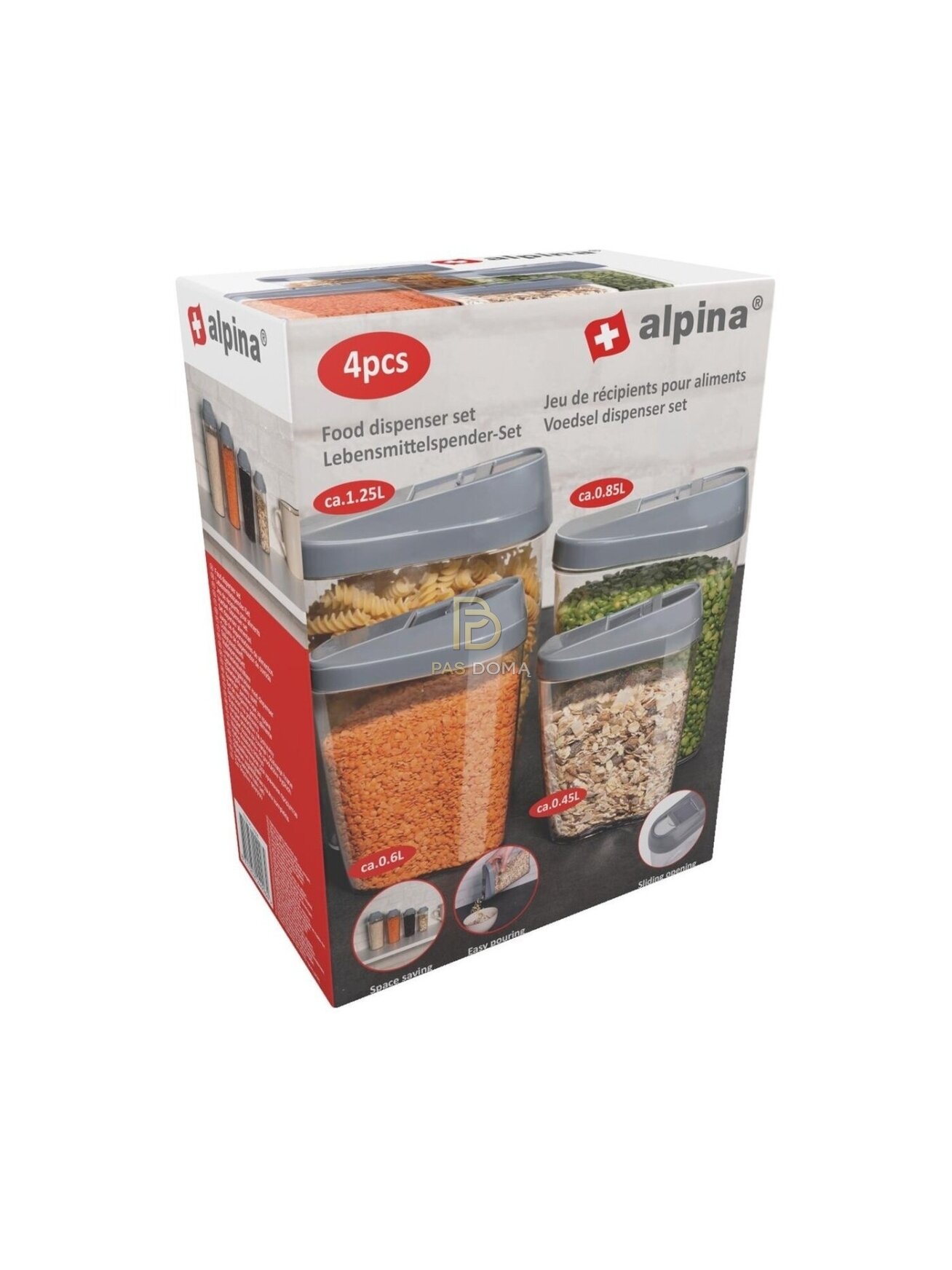 ALPINA Maisto Produktų Laikymo Indelių Rinkinys 1,25 l / 0,85 l / 0,6 l / 0,5 l 28