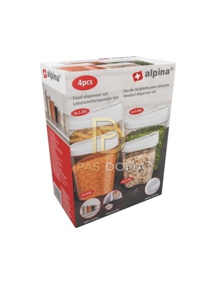 ALPINA Maisto Produktų Laikymo Indelių Rinkinys 1,25 l / 0,85 l / 0,6 l / 0,5 l 9