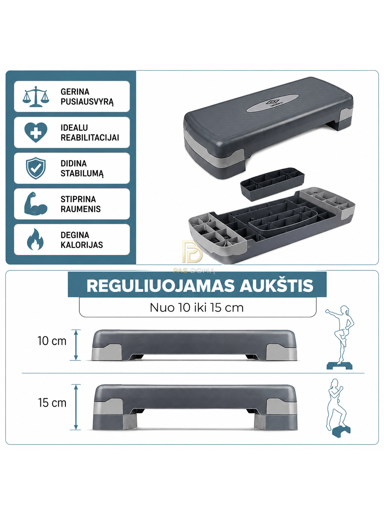 UMBRO Reguliuojama aerobikos platforma (Step) 10–15 cm 6