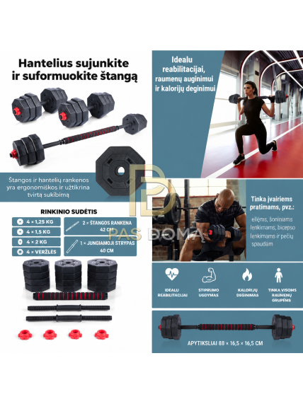 UMBRO Reguliuojamų hantelių rinkinys iki 19,6 kg 2